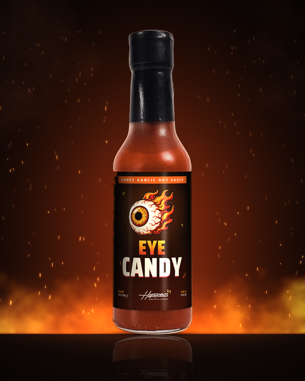 Eye Candy Honey Garlic Hot Sauce bottle, Hyspecs x Knox Your Socks Off